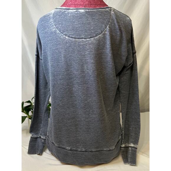 Lucky Brand Blue Distressed Sweater with Beautiful Embroidered Flowers Size S - Picture 2 of 8